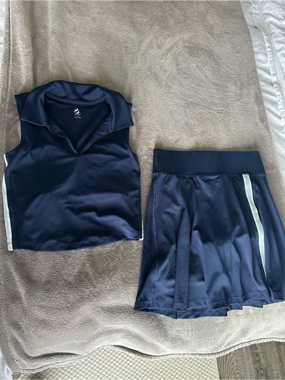 Lou & Grey Navy Sleeveless Polo and Skirt Set with Light Stripe